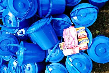 Buckets with aid for Sri Lanka Tsunami victims