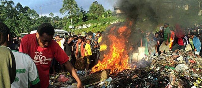 Kepari Leneita was burned for charges of sorcery in the Highlands of PNG. Photo: AFP 