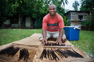 Charlie Iapum is a certified organic vanilla farmer, Lowanataom Village, Tanna, Vanuatu. Photo Rodney Dekker 2012