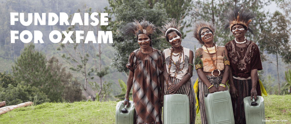 "Fundraise for Oxfam", picture of PNG local women with containers.