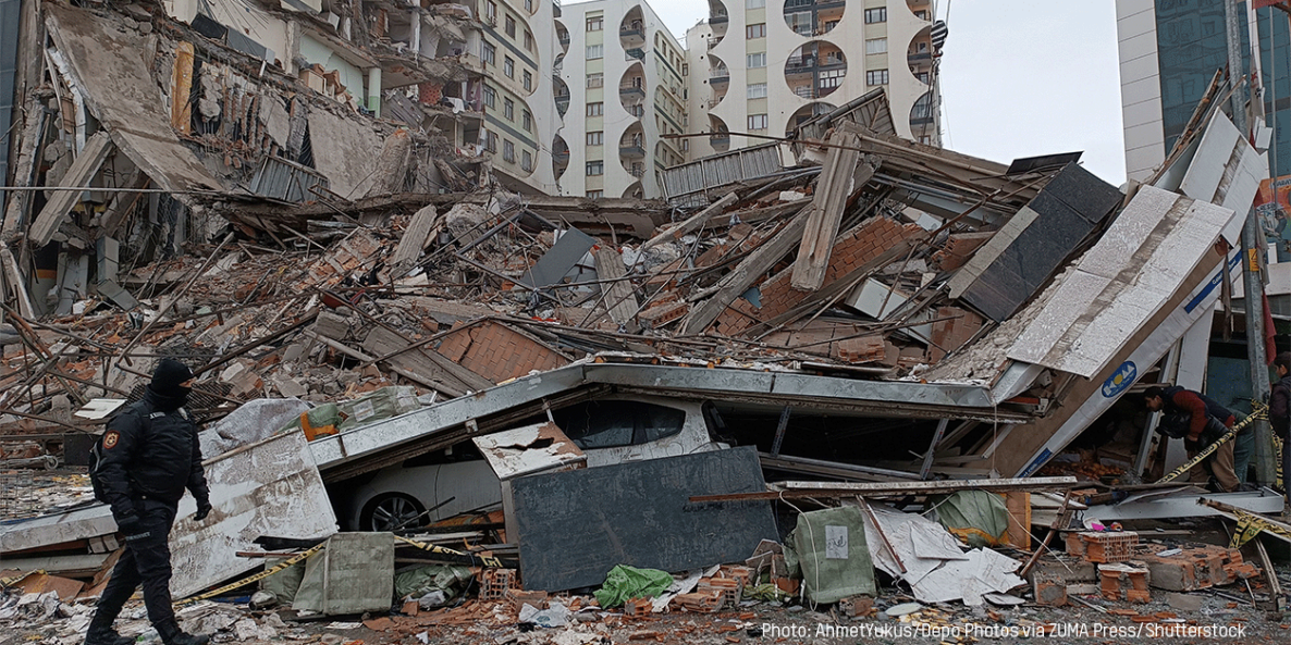 Rubble in the aftermath of earthquake in Turkey