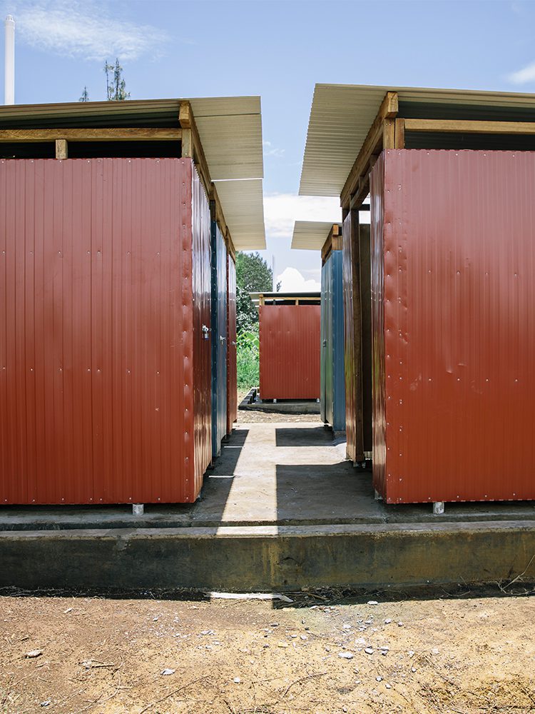 Two red toilet blocks.