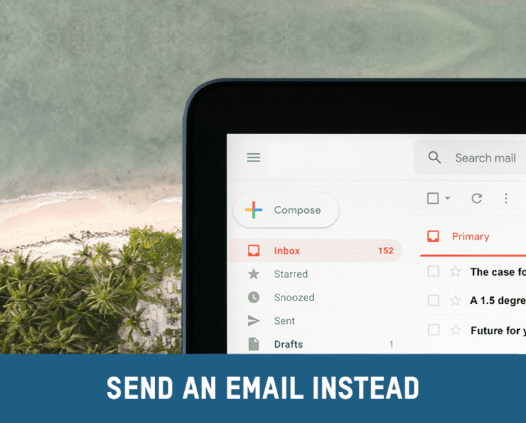 Image of a laptop with text 'send an email instead'