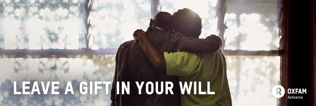 Two people embrace with text 'leave a gift in your way'
