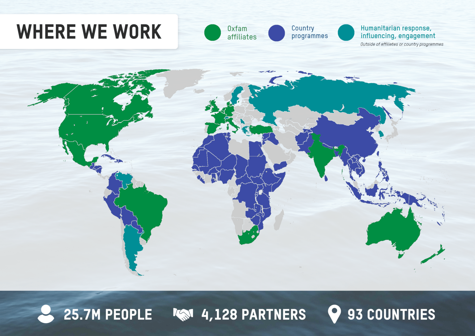 Map showing countries where Oxfam is active in