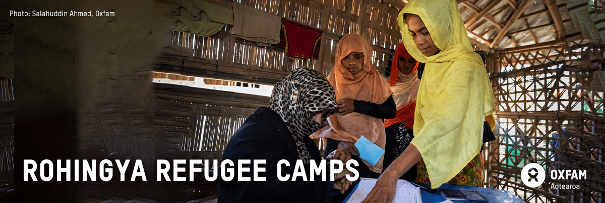 Rohingya refugee camps and image of three women