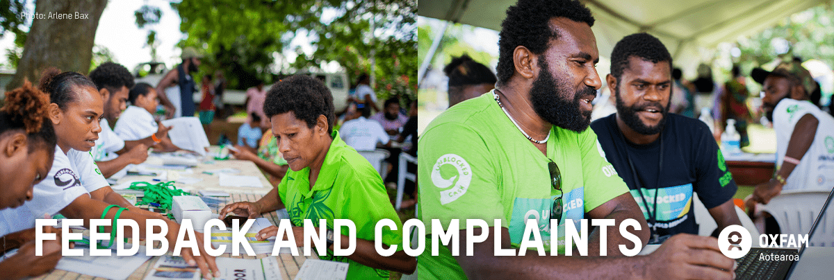 Feedback and complaints header with images of people at work in Vanuatu