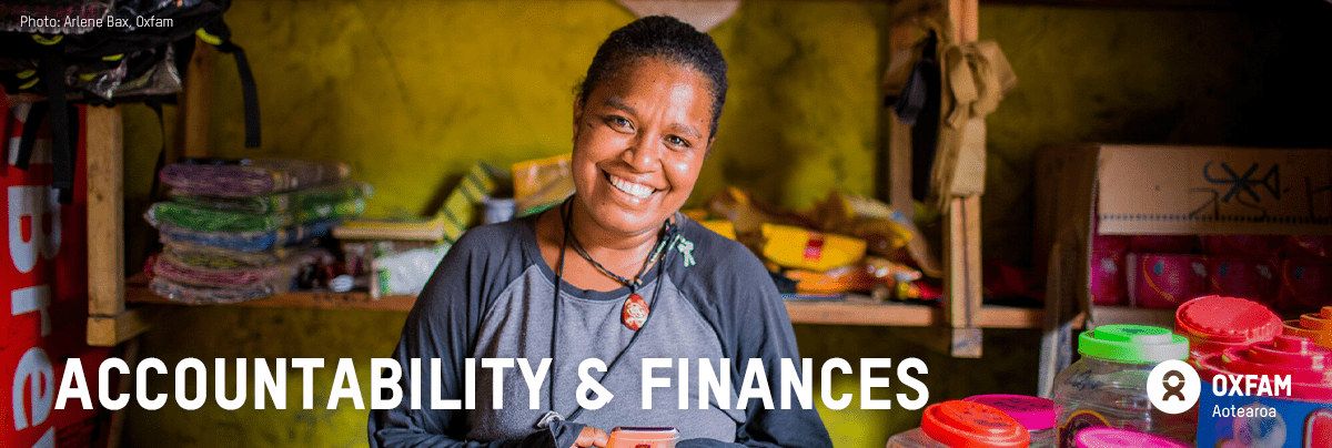 A woman smiles in her shop with text 'Accountability & Finances'