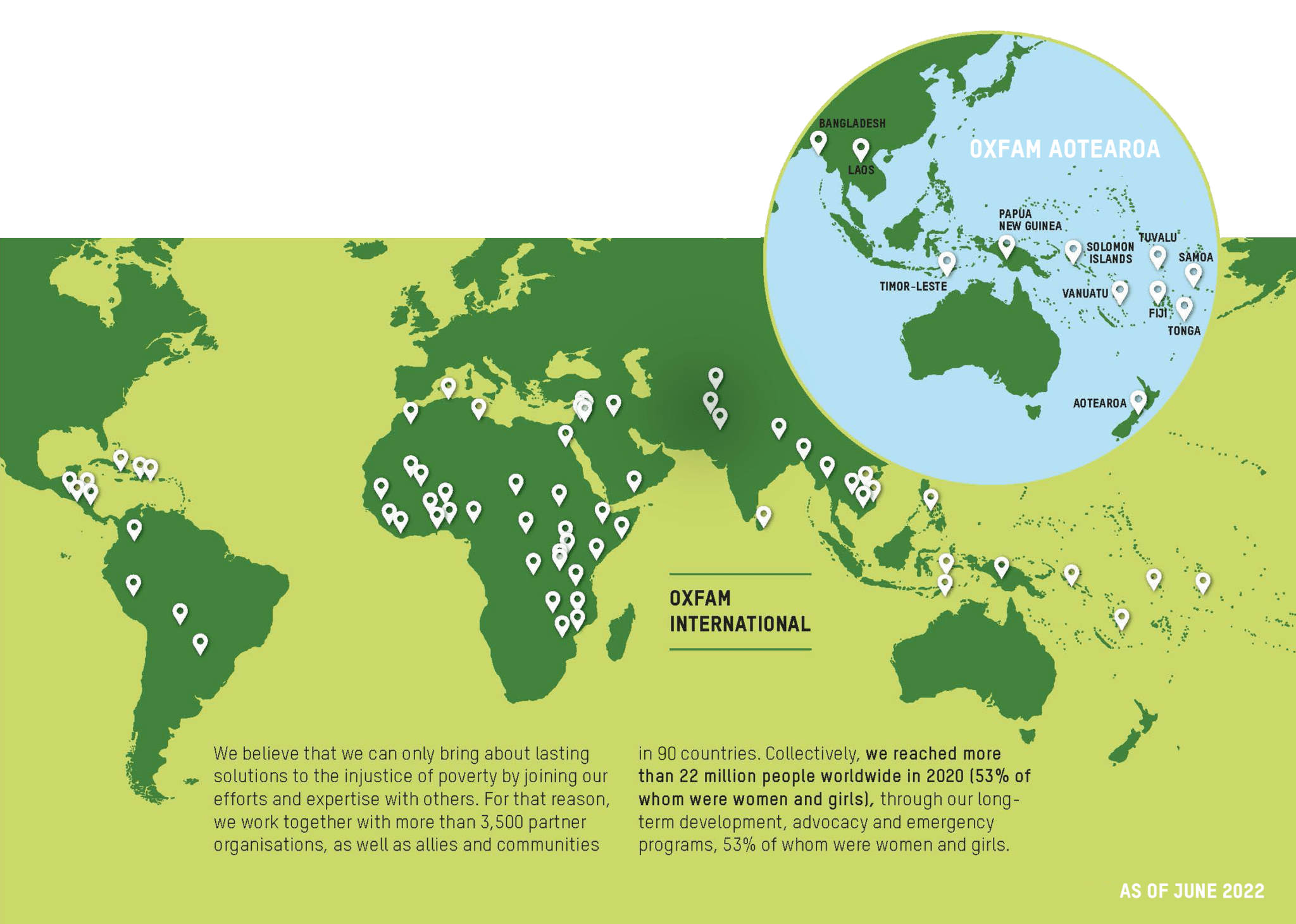 Map showing countries where Oxfam works