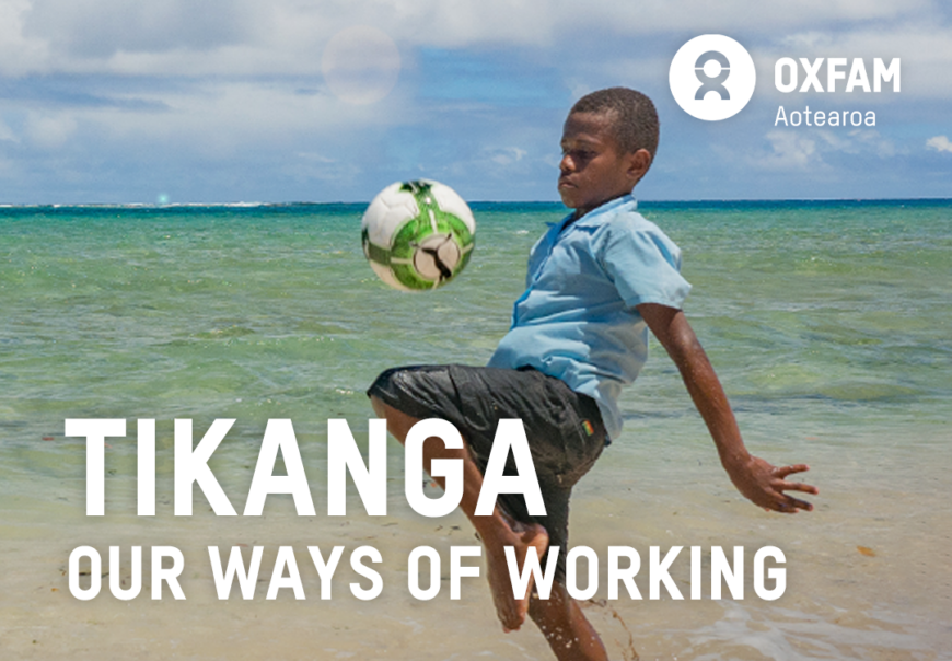 A boy kicking a ball; text - tikanga our ways of working