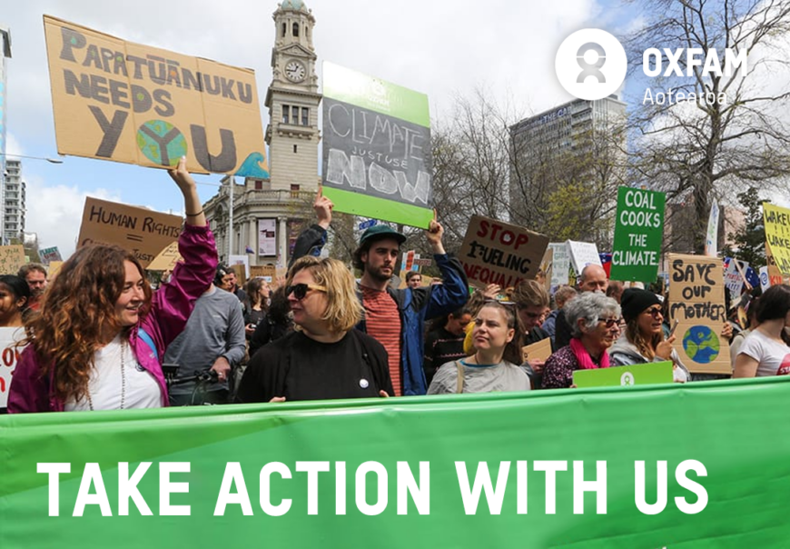 Climate protest, text 'take action with us'