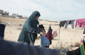 A woman in a refugee camp in Gaza
