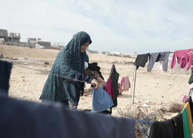 A woman in a refugee camp in Gaza