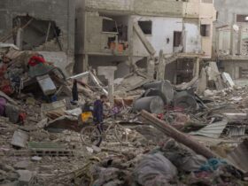Man in ruins in Gaza